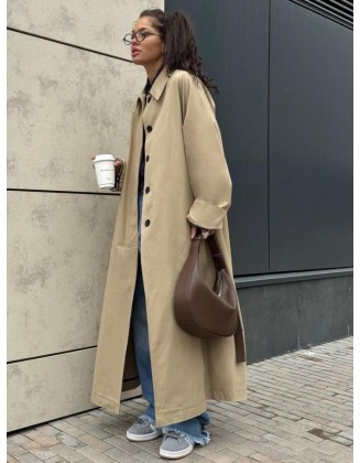 Women's Mid-Length Trench Coat, Knee-Length, Single-Breasted, British Style