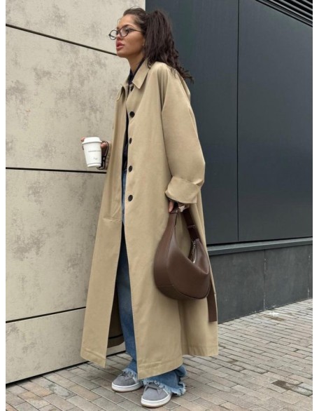 Women's Mid-Length Trench Coat, Knee-Length, Single-Breasted, British Style