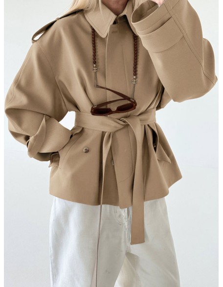 New Style Lapel-Collar Brushed Fleece Long-Sleeve Cardigan Trench Coat