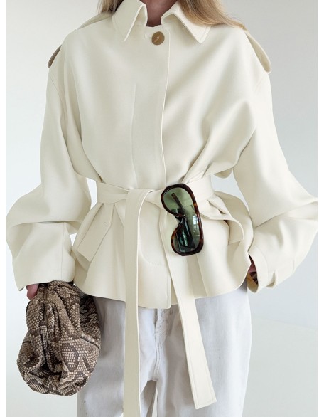 New Style Lapel-Collar Brushed Fleece Long-Sleeve Cardigan Trench Coat