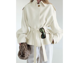 New Style Lapel-Collar Brushed Fleece Long-Sleeve Cardigan Trench Coat